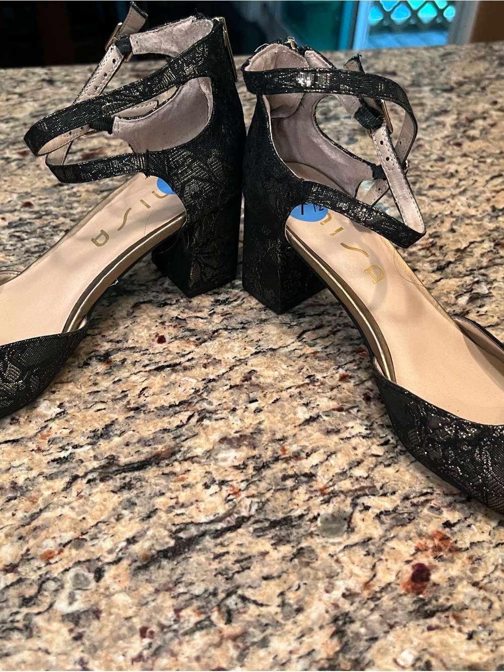 Women's Black Lace Block Heel Sandals